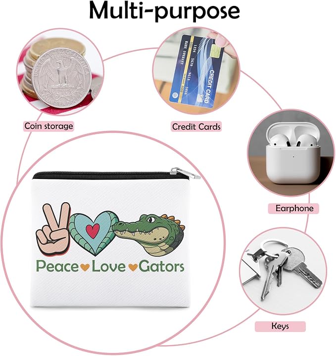 Gators Lover Gift Gator Coin Purse for Women Alligator Gifts Daughter Sister Friends Mom Crocodile Lover Gifts Coin Pouch Animal Lovers Gift Gators Lovers Zipper Change Pouch