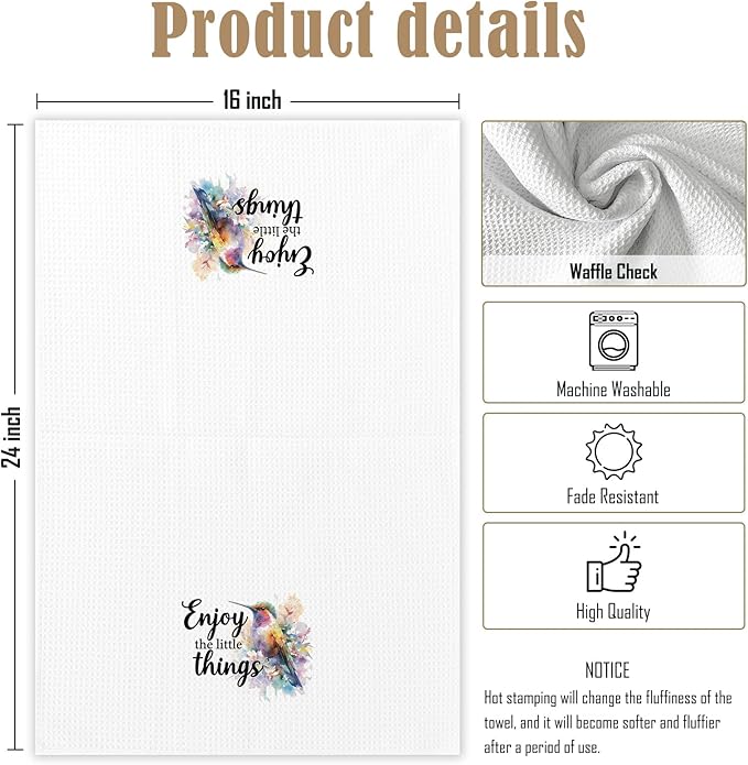 Inspirational Hummingbird Kitchen Towels, Motivational Gifts Dish Towels for Kitchen, Enjoy The Little Things Positive Quote Decorative Hand Towels for Bathroom, Hummingbird Gifts for Women