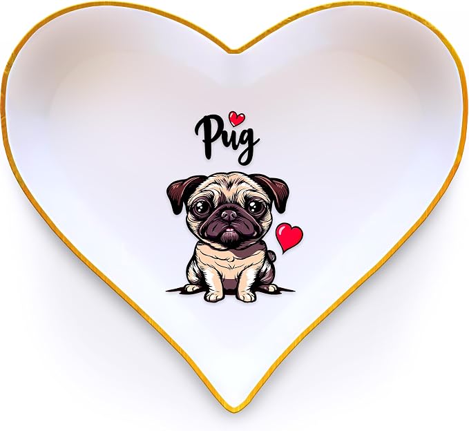 Pug Ring Holder Dish Tray, Gifts For Women Teens Girls, Pug Lovers Themed Stuff Accessories Things Decor Merch, Home Room Ring Earrings Necklace Organizer Holder!
