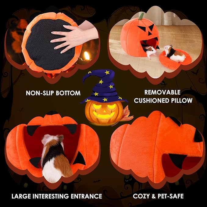 Guinea Pig Hideout - Guinea Pig Bed, Halloween Style Small Pet Hides, Ideal Bed for Small Pets, Pumpkin Shape, Orange