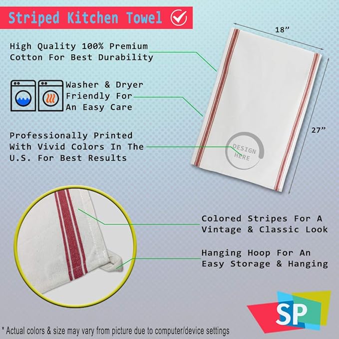 Custom Decor Kitchen Towels Personalized Text Words Name Cleaning Supplies Dish Red Stripe