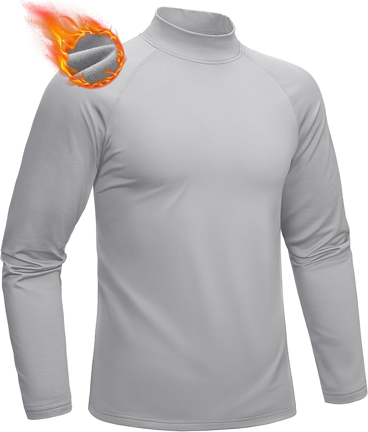 MAGCOMSEN Men's Thermal Shirt Mock Turtle Neck, Fleece Lined Long Sleeve Undershirts, Athletic Warm Base Layer Winter Top