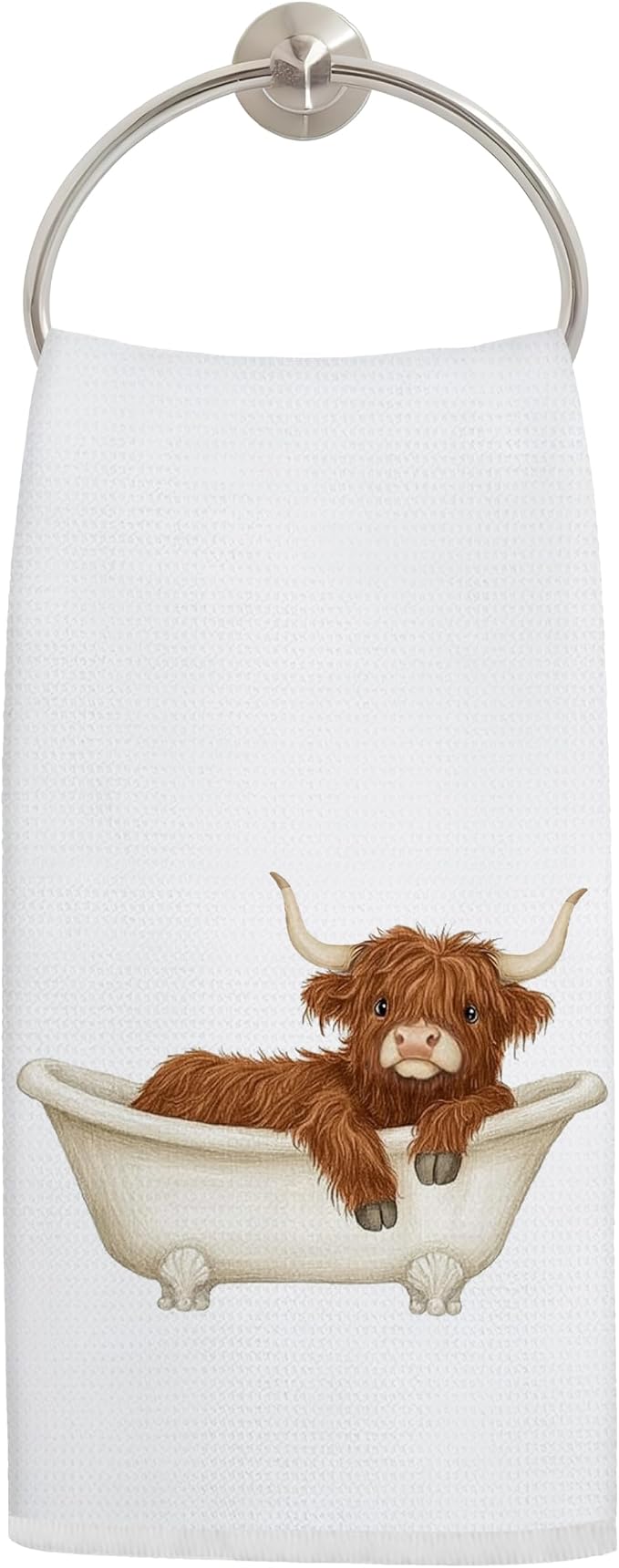 Funny Highland Cow Bathroom Hand Towels, Highland Cow Bathroom Decor, Cute Scottish Cattle Farm Animal Hand Towels for Bath Room Washroom Kids Decor, 16x24 Inch