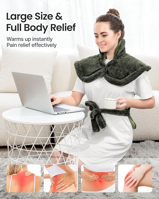 RENPHO Electric Heating Pad for Back, Birthday Gifts for Women Men Mom Dad, FSA Eligible & HSA Store, Neck and Shoulder Heat Pad, Fast Heating, 24"x33", ETL Certified, Green