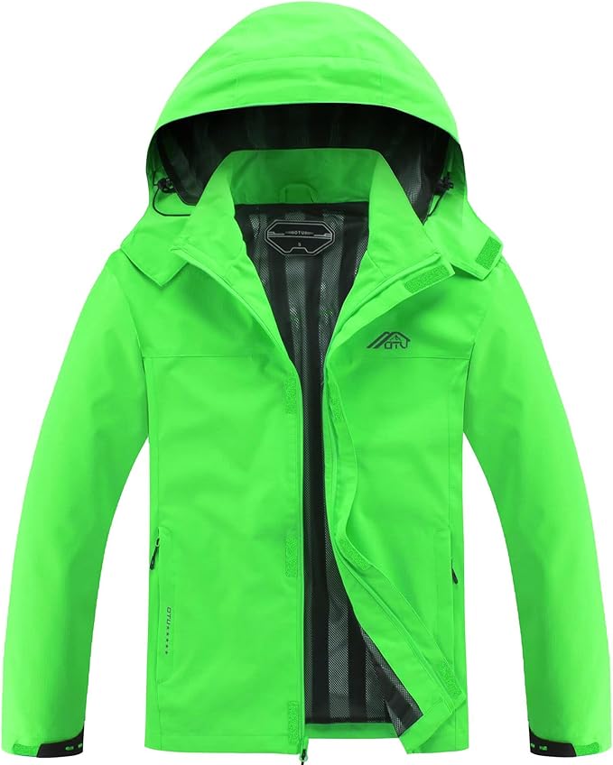 OTU Men's Lightweight Waterproof Hooded Rain Jacket Outdoor Raincoat Shell Jacket for Hiking Travel