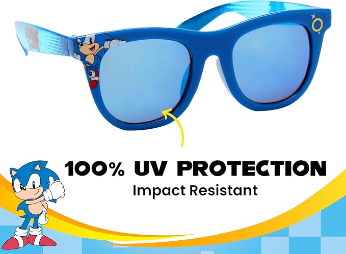 ARKAID Sonic the Hedgehog Boys Sunglasses | 100% UV Protection | Official Sega Sonic the Hedgehog Boys Sunglasses | Impact Resistant | Gift Idea | Fits Most Kids