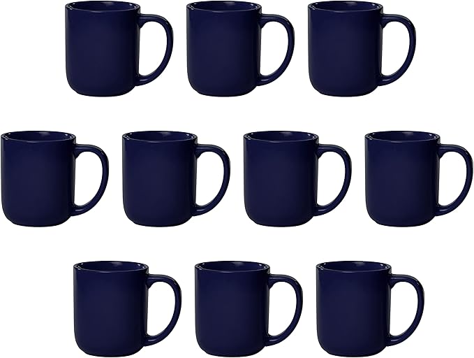 DISCOUNT PROMOS Vibrant Color Glossy Ceramic Mugs 16 oz. Set of 10, Bulk Pack - Perfect for Tea, Espresso, Cappuccino, Hot Cocoa - Cobalt Blue