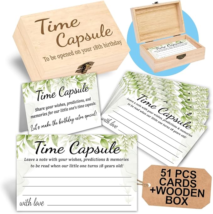 Time Capsule Box 1st Birthday Baby Keepsake Box 50 Time Capsule Cards First 1st Birthday Activities Party Games for Guests Childhood Memory Book Keepsake Gifts for Baby