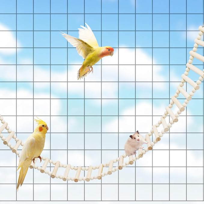 Rat Ladder Bridge Toy, Rat Climbing Toys, Natural Wooden Hamster Ladder Bridge Toy, Cage Accessories for Bird Parrot Cockatiel Sugar Gliders - 54 Steps - 74.6 x 3.14 Inch
