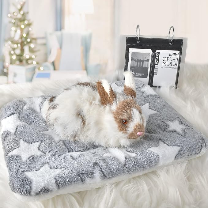 Small Animal Bed Mat, Soft & Warm, Suitable for Guinea Pig, Hamster, Rabbit, Rat and Bearded Dragon (XX-Large(19.7''x15.7''), Star Grey)