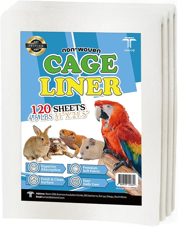 T TORTO9 Non-Woven Bird Cage Liners 31 x 21.5 Inch (120 Sheets) – Absorbent, Lint-Free Disposable Cage Tray Liners for Large Bird Cages