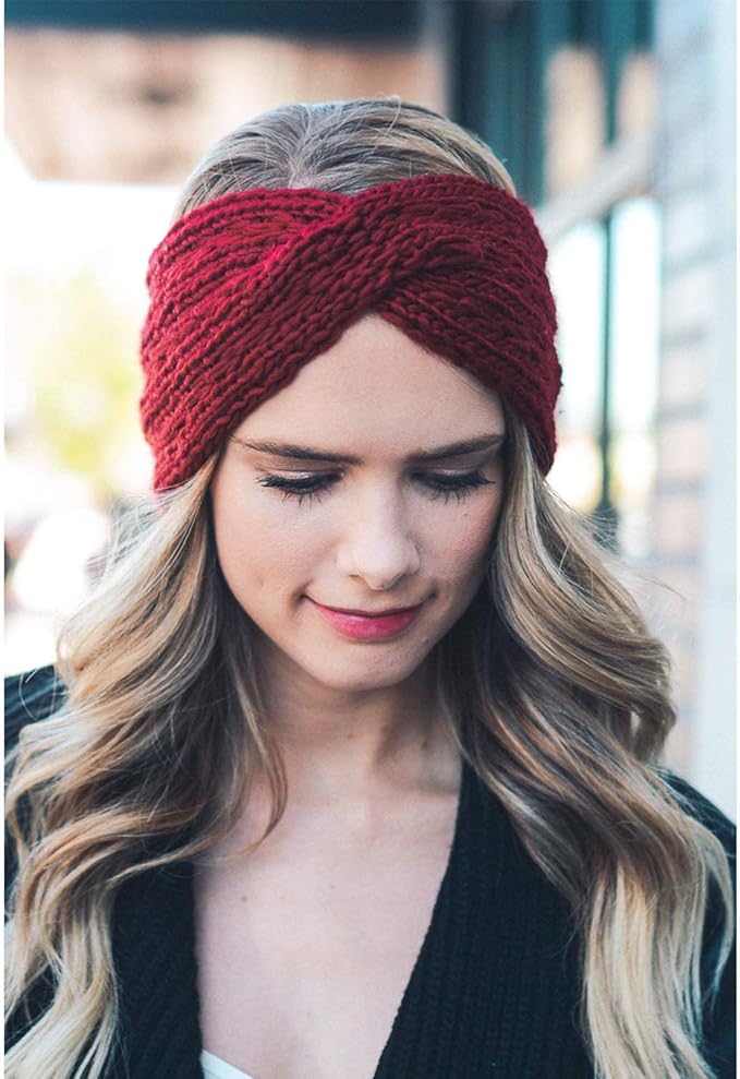 DRESHOW Winter Knit Chunky Headbands for Women Crochet Turban Knitted Ear Warmer Fashion Head Wrap 6 Pack