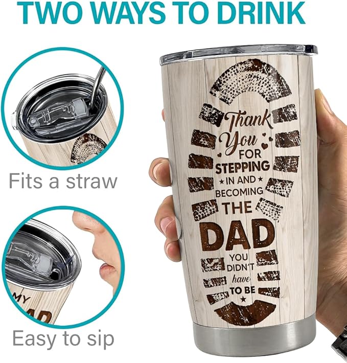 SANDJEST Step Dad Gifts Tumbler 20oz Coffee Travel Mug Cup Gift for Bonus Dad Stepfather Stepdad Gift from Step Daughter Son