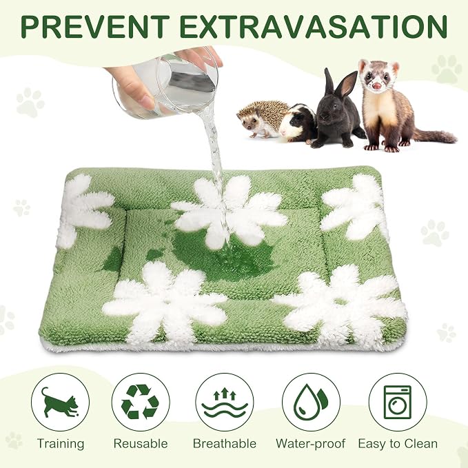 Haull 4 Pcs Waterproof Guinea Pig Bedding Soft Dog Cat Bed Crate Mat Small Animal Plush Cage Liners Rabbit Bunny Kennel Pad Reversible Cozy Pee Thickened Hamster Pad(White Flowes,13 x 10 Inch)