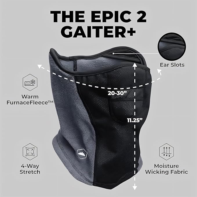 Tough Headwear Half Ski Mask - Fleece Lined Winter Face Mask - Stretch Neck Gaiter for Cold Weather Gear - Skiing Accessories