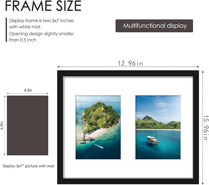 11x14 Picture Frame, 5x7 Collage Picture Frame, Displays Two 5x7 inch Photos, or 11x14 (Without Mat) Available for Wall Mount or Table Top Horizontal and Vertical Display, Black.