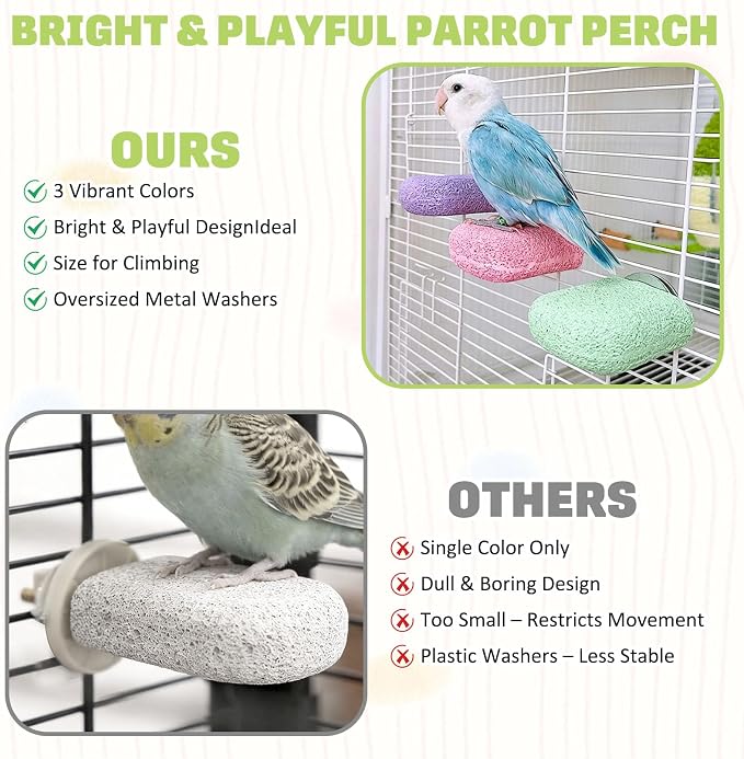 BNOSDM 4 Pcs Pink Bird Beak Grinding Stone Calcium Parrot Perch 3.1 * 2.6in | Natural Volcanic Lava Stone, Mineral Block, Birds cage platform for Parakeets Cockatiels Conures,Biting Toys for Small Bird