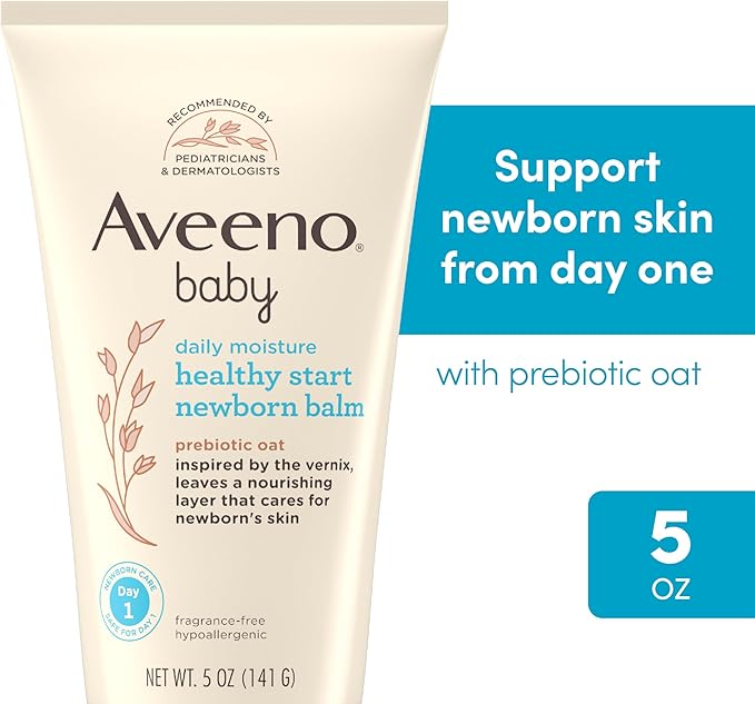 Aveeno Baby Healthy Start Nourishing Newborn Balm, Hypoallergenic Baby Skin Balm with Prebiotic Oat Leaves a Nourishing Layer to Care for Newborn Skin, Fragrance-Free, 5 oz