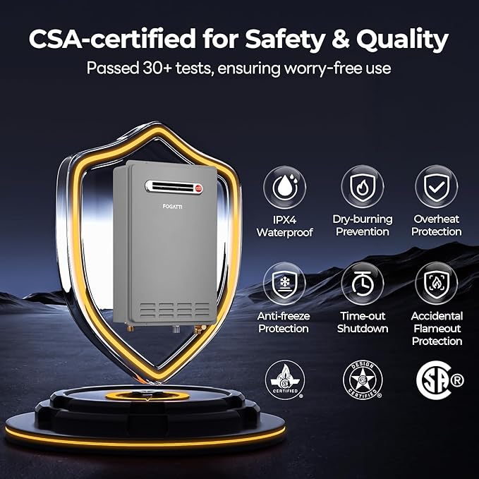 FOGATTI Natural Gas Tankless Water Heater Outdoor - Max 8.1 GPM 180,000 BTU, CSA Certified Compact Design On Demand Instant Hot Water Heater - Instagas Comfort 180S Series, New Upgraded
