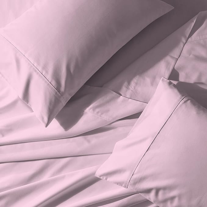 Organic 100% Cotton Percale Twin Sheets Set Light Pink, Twin Bed Sheets, College Dorm Room Essentials, 14" Deep Pocket Twin Cotton Sheet Set, Breathable & Cooling Sheets for Hot Sleepers