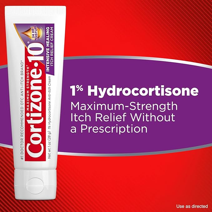 Cortizone-10 Maximum Strength Intensive Healing Itch Relief Cream, 1% Hydrocortisone, Fast-Acting, Anti-Itch Cream for Bug Bites, Rash, Eczema, Psoriasis, Poison Ivy, Oak, Sumac & More, 1 oz