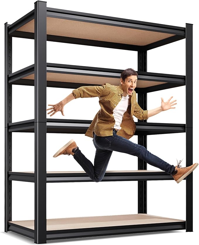 71.2''H Storage Shelves, 2500lbs Garage Shelving,Adjustable Heavy Duty Shelving Unit,5T Tall Garage Shelves，Wood Metal Standing Shelf Units,Utility Rack for Kitchen 71.2''H*31.5''W*13.8''D