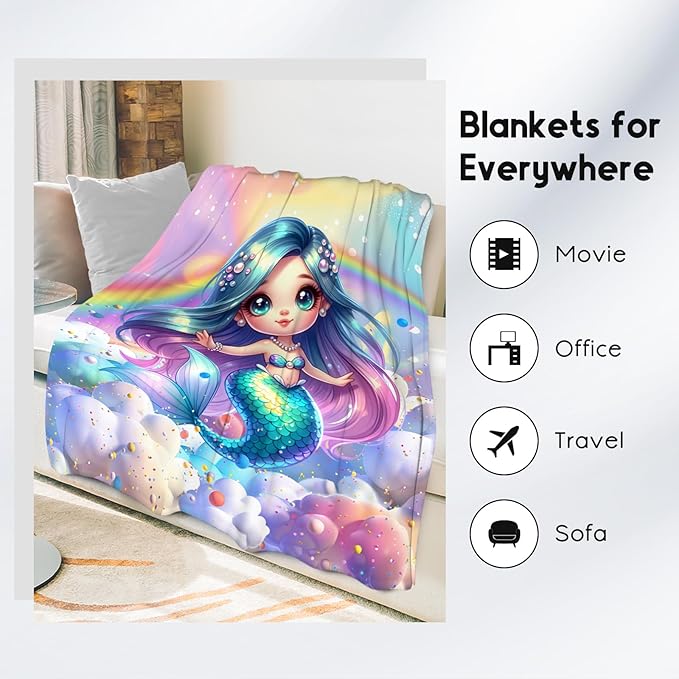 Mermaid Blanket for Girls Blankets Gifts - 40x50 Inches Cozy Flannel Throw for Kids Toddler