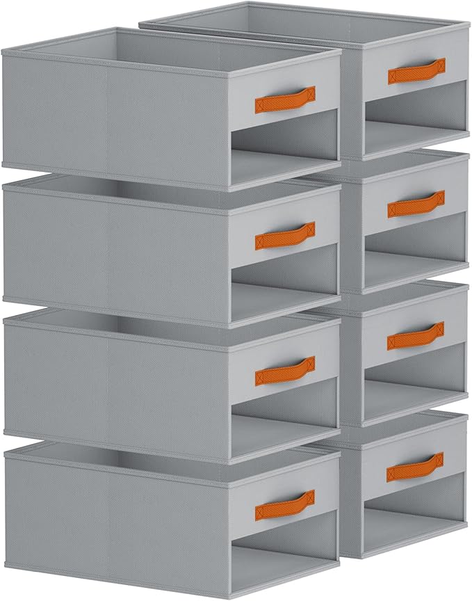 Drawer Organizers and Storage - 8 Pack Foldable Pants Organizer with Clear Window & Handles, Fabric Closet Organizer for Clothes, Jeans, Sweaters, Towels, T-shirt, Scarf (Grey)