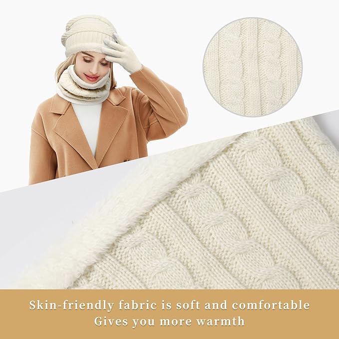 MAYLISACC Winter Knit Beanie Hat Neck Warmer Scarf and Touch Screen Gloves Set 3 Pcs Fleece Lined Skull Cap for Men Women