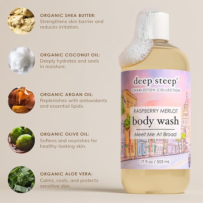 Deep Steep Body Wash, Peach Praline (The Old Village), 17 oz – Hydrating Shower Gel with Hyaluronic Acid, Shea Butter, Aloe Vera & Argan Oil – Vegan, Clean Beauty, Clean & Refreshed Skin