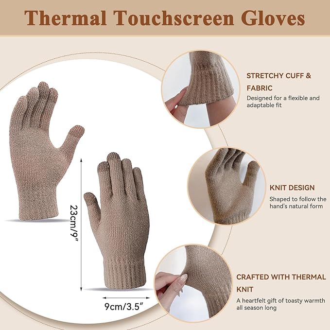 QUIRAI Winter Hat Gloves Scarf Set Women, Fleece Lined Beanie with Pom, Scarf Neck Warmer Touchscreen Gloves 3 in 1 Gift Set