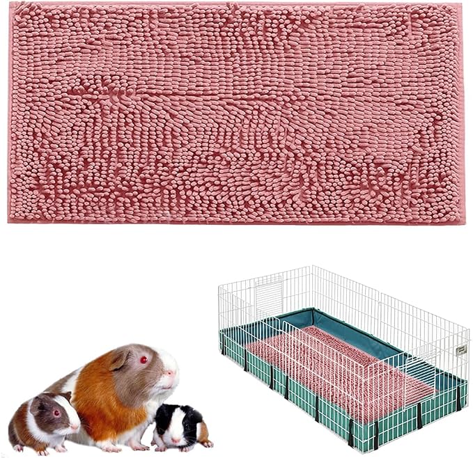 Guinea Pig Fleece, 47x24 in Cage Liner, Washable Non-Slip Mat（Pink） | Chenille fleece, absorbent 3-layer design, non-slip TPR backing, machine washable, for small animal cages