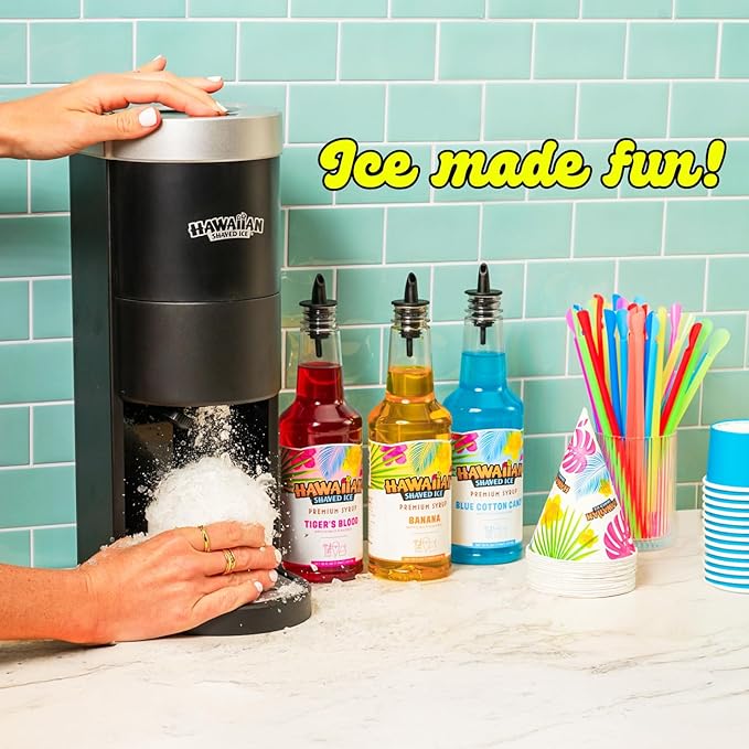 Hawaiian Shaved Ice S777 Snow Cone and Shaved Ice Machine with Blade Adjustment Knob and 5 Reusable Plastic Ice Mold Cups. Great for Granitas, Seltzers, Italian Soda and More 120V, Matte Black