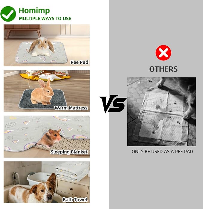 Homimp 2 Pack Guinea Pig Cage Liners,Washable Small Animal Bedding,Waterproof Reusable & Anti Slip Guinea Pig Pee Pad Fast and Super Absorbent Mat for Small Animal Rabbit Bunny Hamster,Grey 16"x24"