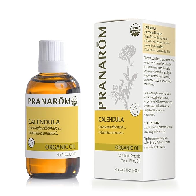 Pranarom - 2 Pack - USDA Certified Organic French Calendula Virgin Plant Oil - 2 fl oz Glass Bottles - Gentle Soothing Oil for Sensitive Skin, Moisturizer