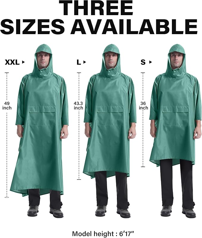 iCreek Hooded Rain Poncho Packable Unisex Raincoat Jacket with Pocket Waterproof Lightweight for Hiking, Camping, Outdoor