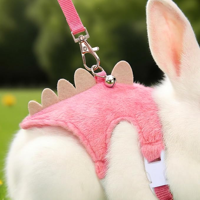 Ferret Harness and Leash Set Small Animals Vest Harness with Safe Bell Dinosaur Shaped Leash Set for Baby Rabbit Guinea Pig Teacup Chihuahua Mouse and Other Small Pet (Pink)