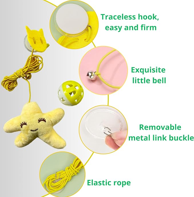 Interactive Bell Ball and Hanging Toy for Ferret, Star Hanging Toys and Interactive Balls for Ferrets Cat Small Dogs, Ferret Enrichment Toys, Ferret Accessories, Small Pet Gifts (Orange - Star)