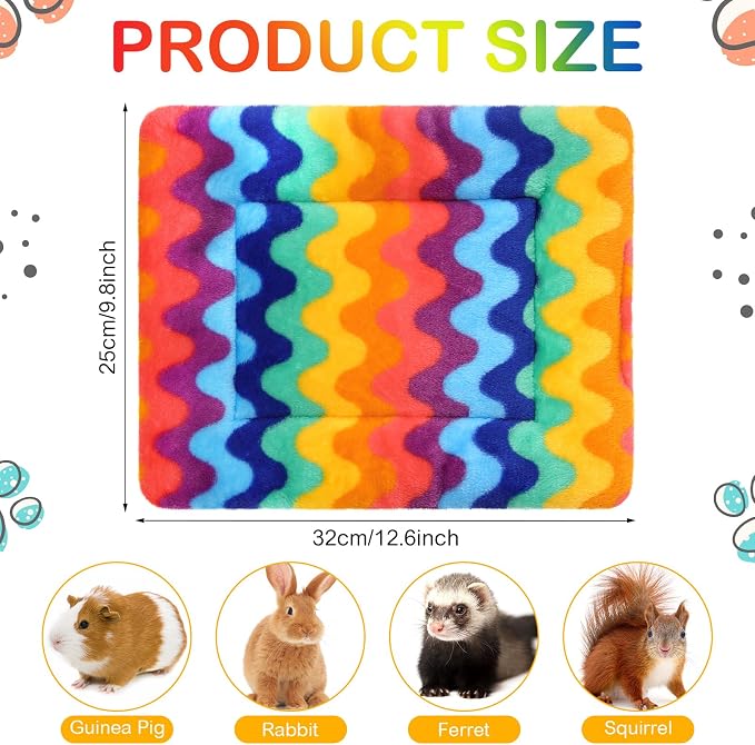 Haull 4 Pcs Waterproof Guinea Pig Bedding Soft Dog Cat Bed Crate Mat Small Animal Plush Cage Liners Rabbit Bunny Kennel Pad Reversible Cozy Pee Thickened Hamster Pad(Rainbow,13 x 10 Inch)