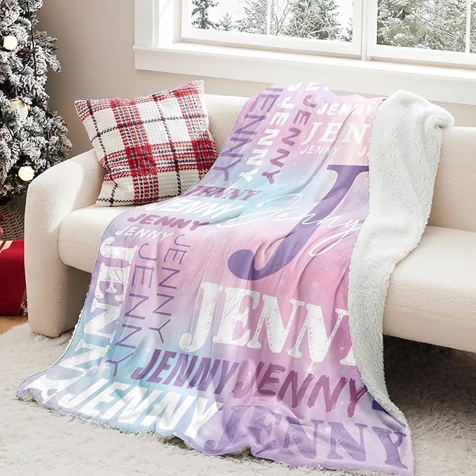 Personalized Blankets for Teen Boys Girls - Printed in USA Custom Blanket with Kid Names Reversible Plush Ultra-Soft Sherpa Fleece Monogrammed Baby Throw Blankets Customized Birthday Gifts for Adults