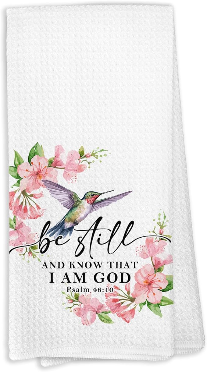 Be Still and Know That I Am God Kitchen Towels, Christian Bird Gifts for Women, Bird Decor Dish Towels for Kitchen, Christian Hummingbird Decor Bible Verse Decorative Hand Towel