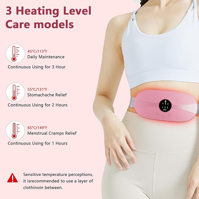 Heating Pad for Period Cramps Portable Cordless 3S Fast Period Heating Pad Cramp Relief with 3 Heat Levels and 3 Massage Modes Menstrual Electric Waist Wrap Belt for Pain Relief Gifts for Her