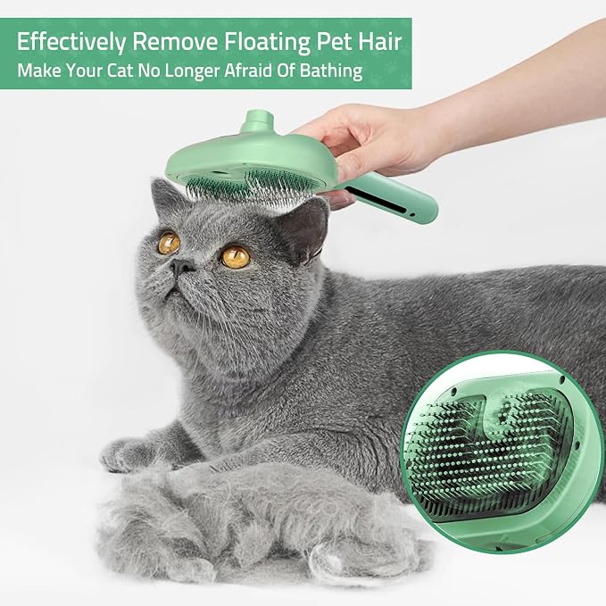 Bunny Ferret Steam Brush Release Button Self Cleaning Spray Comb for Long and Short Hair Cats Rechargeable Steaming Cat Grooming Brush Steamer to Remove Loose Hair (Green)