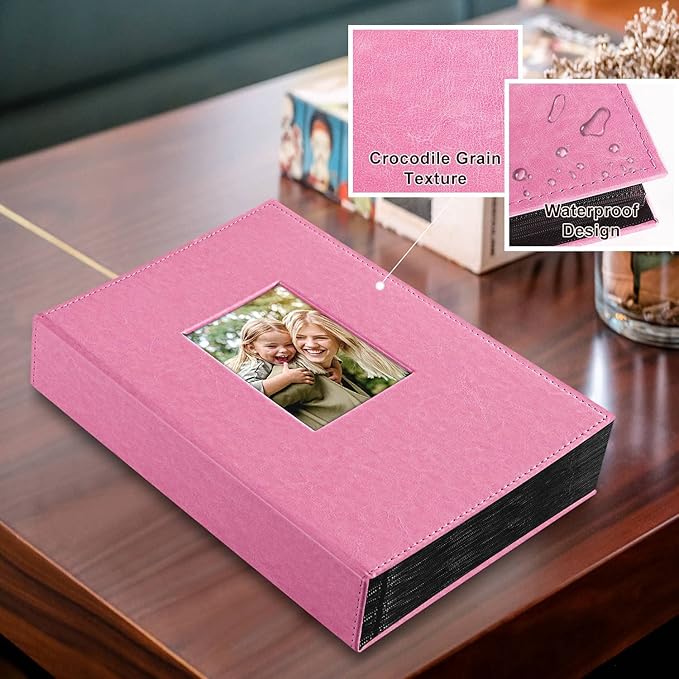 Ywlake Photo Album 4x6 300 Pockets, Leather Photo Albums Holds 300 Horizontal Only Pictures Pink