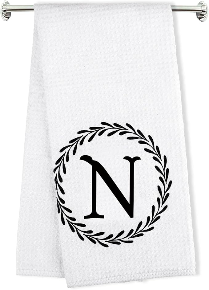 Monogrammed Hand Towels Name Ini-tial Letter N Kitchen Towels,Personalized Gifts for Women Wife Mom,Monogram Dish Towel Decorative Tea Towel 17x23 Inch,for Kitchen Bathroom