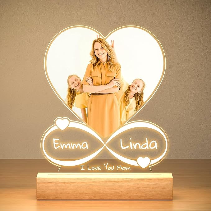 Custom Picture Frames with Photo, Custom Photo Frame with Night Light, Personalized Mom Birthday Gifts for Mom Kid Baby Family Pet