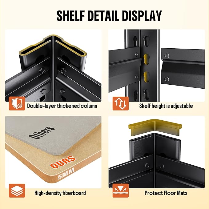 71''H 27.5''W Storage Shelves,2500LBS Garage Shelving ,Adjustable Garage Shelves ,Heavy Duty Metal Shelving, 5 Tier Wood Utility Steel Shelf, Shelving Units and Storage Rack fo Kitchen Pantry Laundry