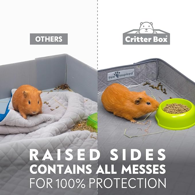 Paw Inspired Reversible Critter Box, C&C 2x4 (12-Inch Grids), Gray/Blue | Washable Fleece Cage Liner, Raised Sides, Bedding for Guinea Pigs Rabbits, Hamsters, Small Animals, Edge Protected Pee Pads