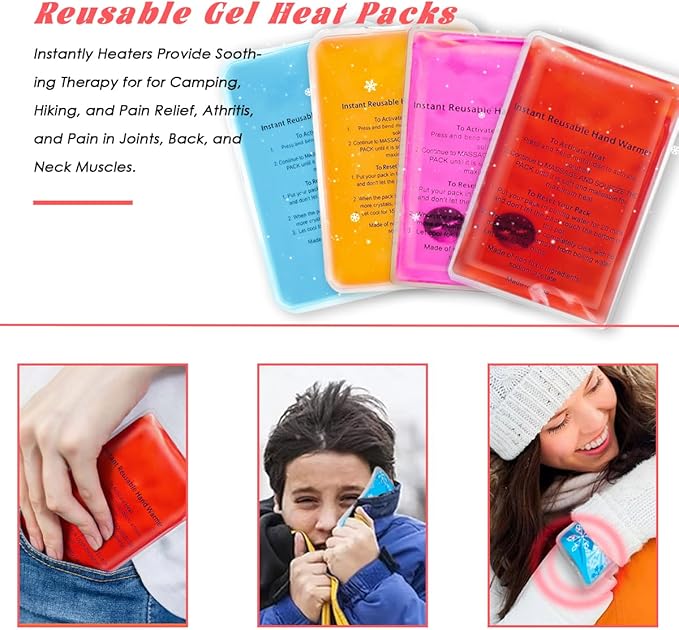 Reusable Snap Heat Pack, Hand Warmers Boil Click Heat Pocket Hand Warmer, Pouch Gel Hand Warmers for Camping for Outdoor, Indoor, Working, Studying, Camping, Warm Gifts