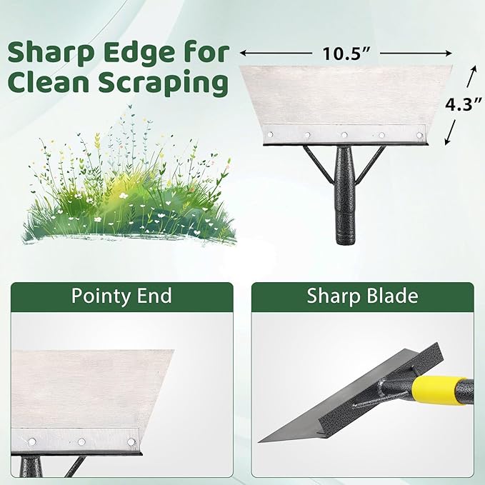 Garden Flat Shovel,74" Floor Weeding Scraper for Driveway Sidewalks, Floor Ice Snow Removal Tool for Outdoor Garden, Multifunctional Graden Shovel for Lawn Edging Weeding Chopping